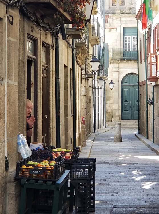 Fruit stall on a deserted street in Guimaraes